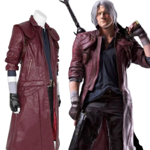 Dante Maroon Leather Trench Coat Handmade Devil Hunter Cosplay devil may cry
